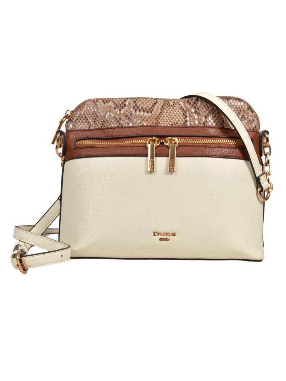 Dune London White & Tan Snakeskin Print Crossbody Bag
